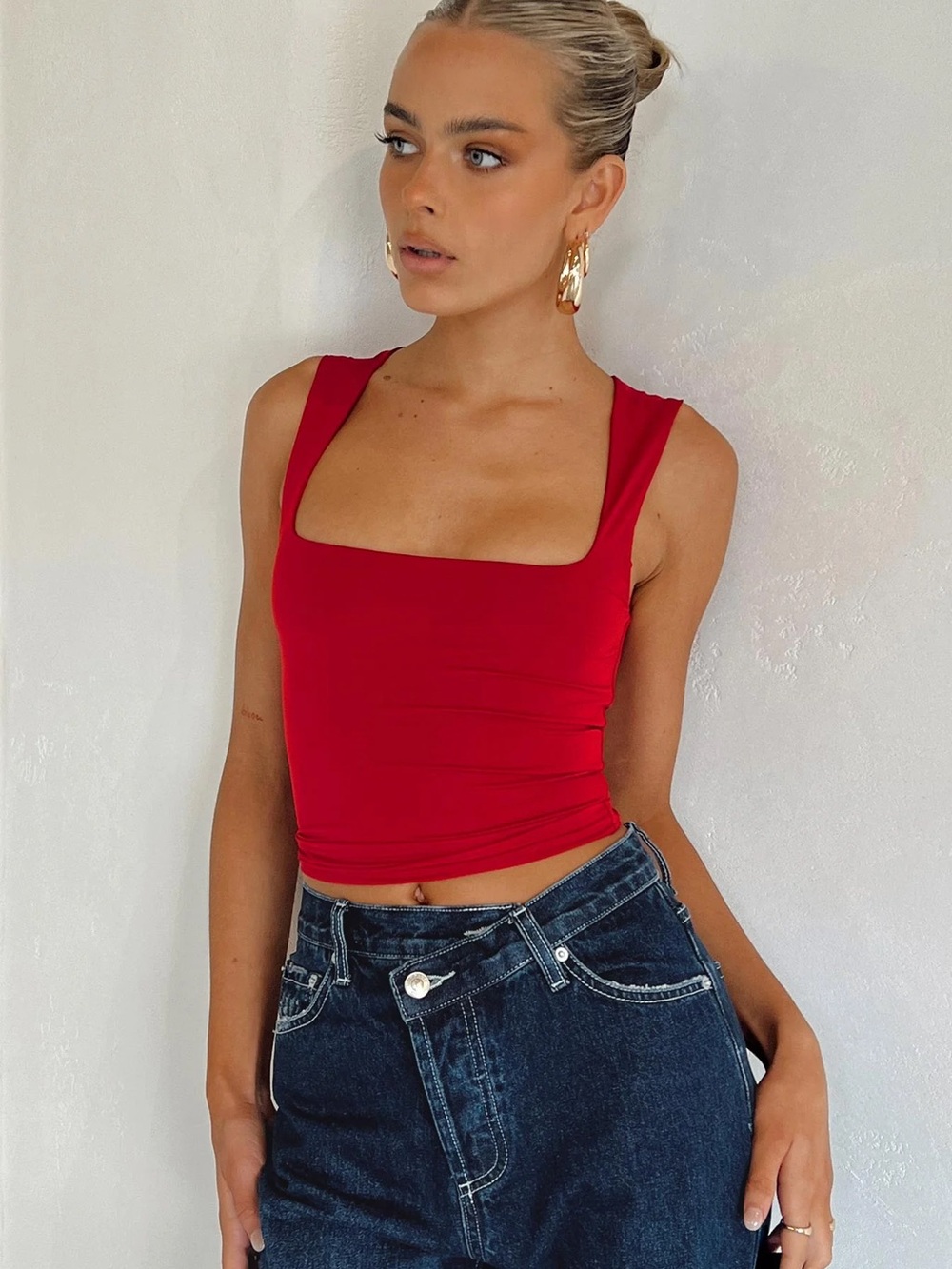 Princess Polly Red Square Neck Tank